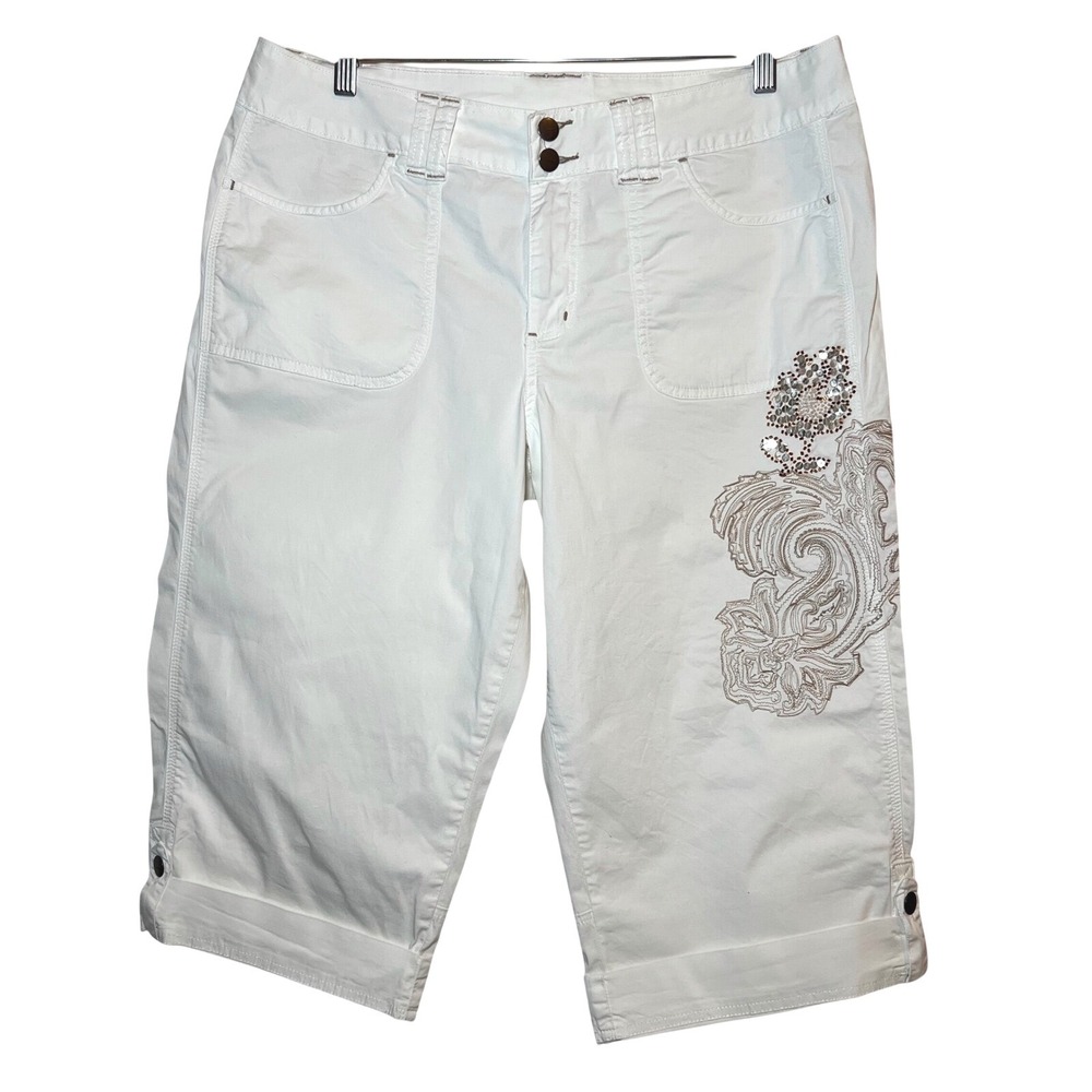 Vintage Y2K Venezia White Embroidered Capri Pants Womens Plus Cropped Size 16